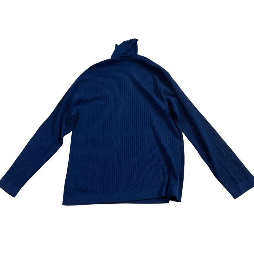 Wilke Rodriguez Vintage Navy Blue Ribbed Merino Wool Turtleneck Sweater